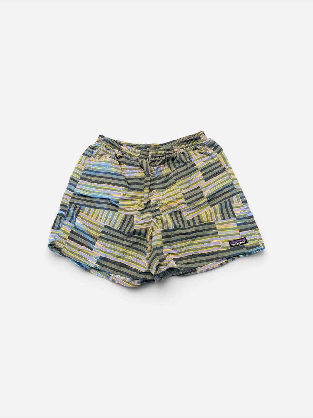 Patagonia Multi-Stripe Green and Blue Men's Baggies 5” Hybrid Shorts